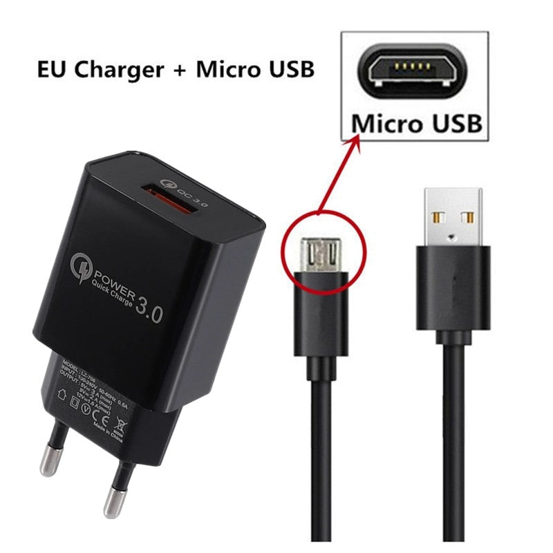 18W QC 3.0 USB Charger Quick Charge 3.0 Fast Charging Mobile Phone Charger Cable for Samsung Xiaomi huawei LG SONY Wall Adapter