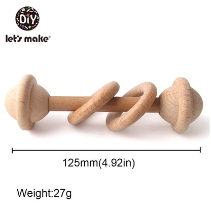 Let&#39;s Make 1pc Baby Toys Silicone Baby Teether Beech Wooden Ring Hand Teething Rattles Musical Chew Play Gym Montessori Stroller