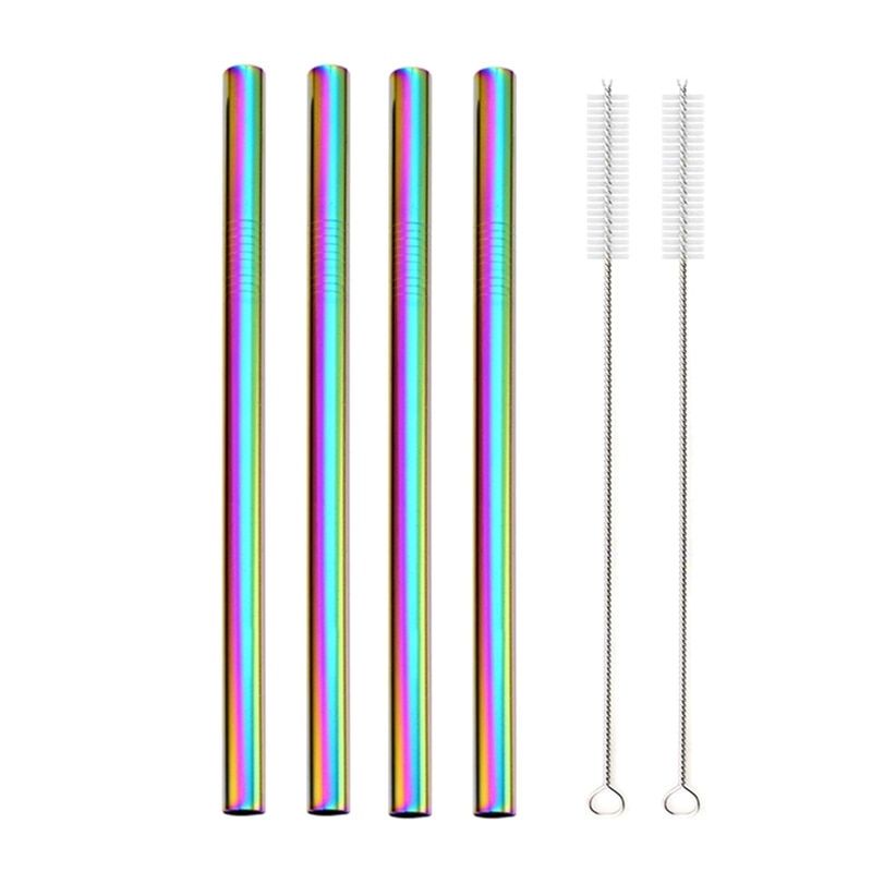 4Pcs Colorful 12mm Reusable Metal Boba Straws with 2 Brush 304 Stainless Steel Straws Set Bar Drinking Bent Straw for Bubble Tea