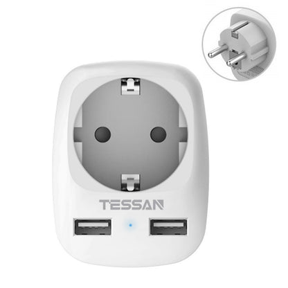 TESSAN Multi Outlets Power Stirp with Outlet and USB Ports, EU Wall Socket Power Adapter with Overload Protection for Home