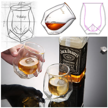 Whiskey Glass Double WineBar Tequila Beer Home Kitchen Drinking Tea Cup Party Glass Glass Cup Set