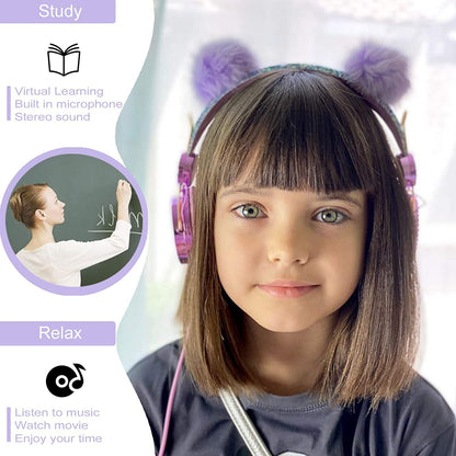 Cute Kids Wired Headphone with Microphone 3.5mm Music Stereo Earphone Computer Mobile Phone Gamer Cat Headphones Girl Gift