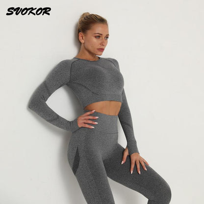 SVOKOR Crop Top Gym Set Seamless Women Yoga Workout Set Fintess Clothing Push Up Leggings Sport Wear Women Suits Tracksuit