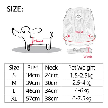 Dog Harness Leash For Small Medium Dog Cat Adjustable Mesh Puppy Harness Vest Walking Lead Leash For Puppy Dogs Collar Accessori