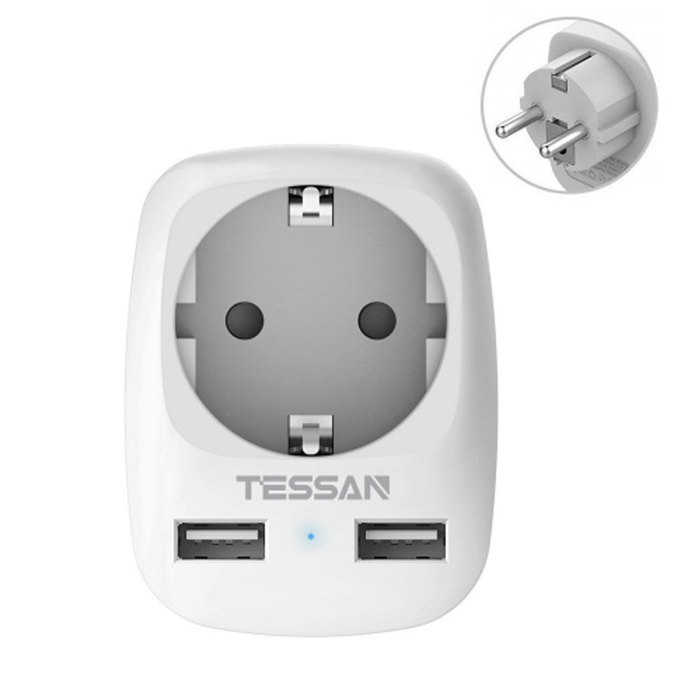 TESSAN EU Wall Socket Extender with 3 AC Outlets and 3 USB Ports 5V 2.4A Power Strip Adapter Overload Protection for Home/Office