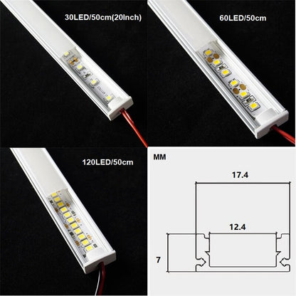 12VDC 50cm 20inch Cabinet Bar Light 2835 60/120/240 Led Flat U Low Profile Spotless Diffusion Adhesive Aluminium Hard Strip