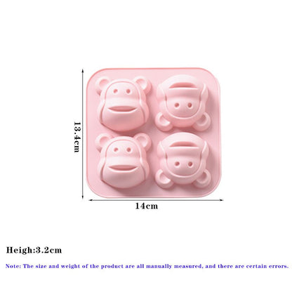 4 Holes Cartoon Monkey Silicone Pastry Mold Bread Cake Baby Food Supplement Baking Mold Ice Tray DIY Fudge Mold