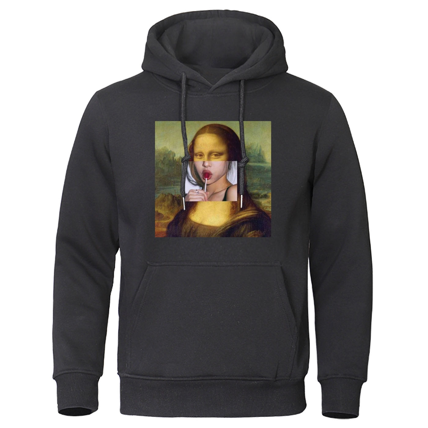 Gioconda Mona Lisa Hoodies Lollipop Lips Hoody Spring Autumn Mens Clothes Warm Sweatshirt Hip Hop Streetwear Funny Men Pullover