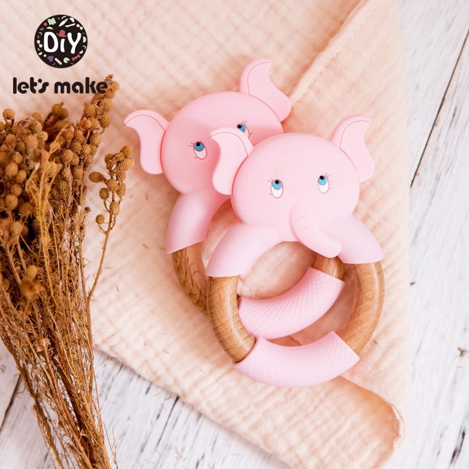 Let&#39;s Make 1pc Baby Toys Silicone Baby Teether Beech Wooden Ring Hand Teething Rattles Musical Chew Play Gym Montessori Stroller