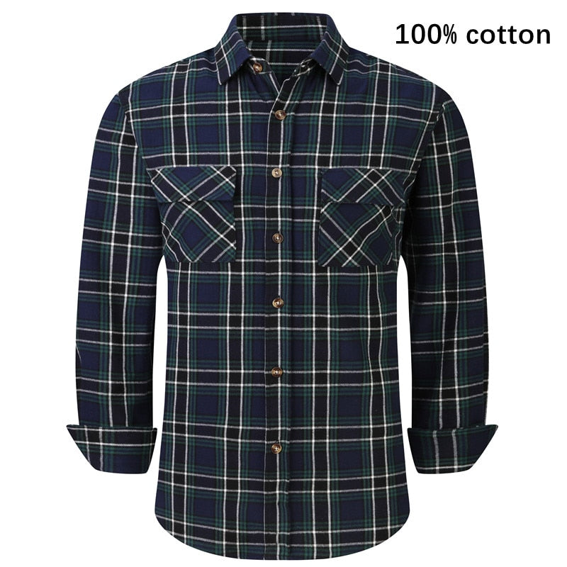 2022 New Men&#39;s Plaid Flannel Shirt Spring Autumn Male Regular Fit Casual Long-Sleeved Shirts For (USA SIZE S M L XL 2XL)