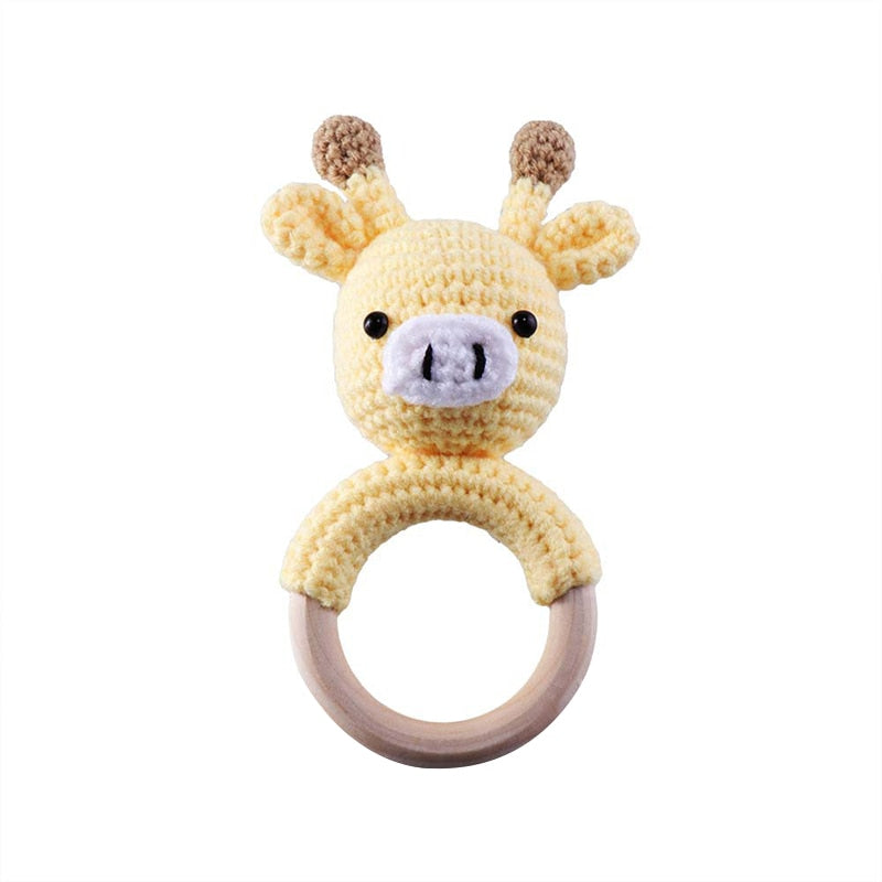 1Pc Baby Wooden Teether Crochet Giraffe Rattle Toy BPA Free Wood Rodent Rattle Baby Mobile Gym Custom logo Educational Toys