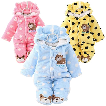 HH Baby Winter Warm Romper Newborn Girls Overall Flannel Boys Autumn Long Sleeve Jumpsuit Costume 3-12 Month Infant Bear Pajamas