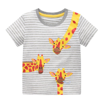 Jumping meters Boys Cartoon T shirts for Summer Children&#39;s Cotton Clothes Aircrafts Kids Tops Tees for Boys Girls Wear