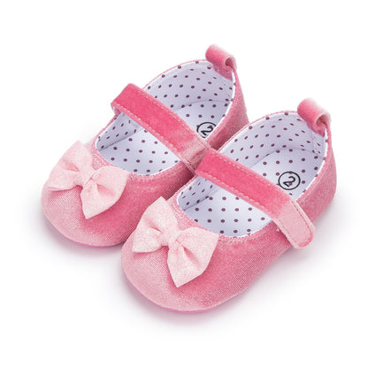 Baby Girl Princess Shoes Toddler Non-slip Flat Soft-sole Cotton Rubber Crib Lovely Butterfly-knot Infant First Walkers 0-18m