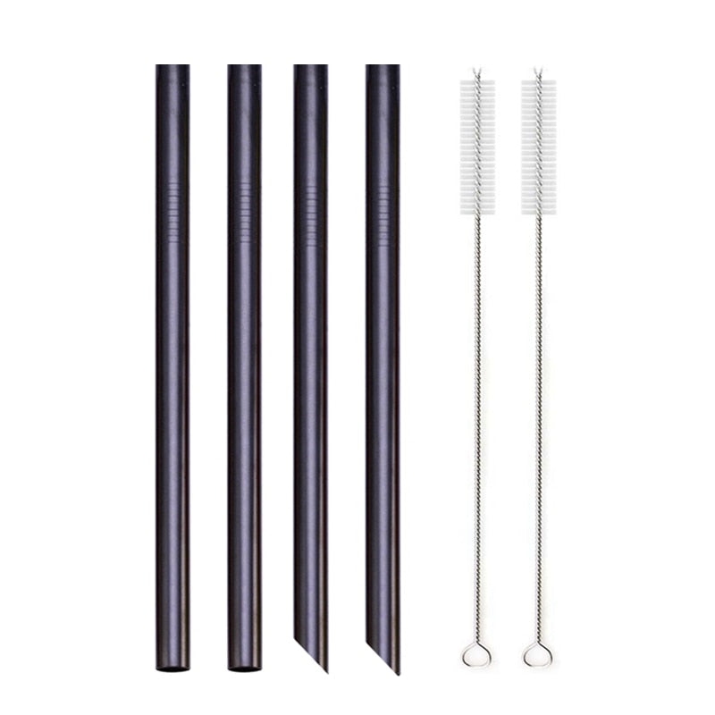 4Pcs Colorful 12mm Reusable Metal Boba Straws with 2 Brush 304 Stainless Steel Straws Set Bar Drinking Bent Straw for Bubble Tea