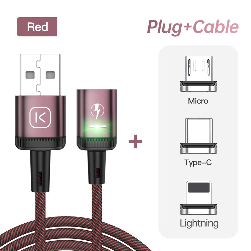 KUULAA-Cable USB magnético LED 3A de carga rápida tipo C, cargador magnético, Cable Micro USB para iPhone, xiaomi, poco y samsung