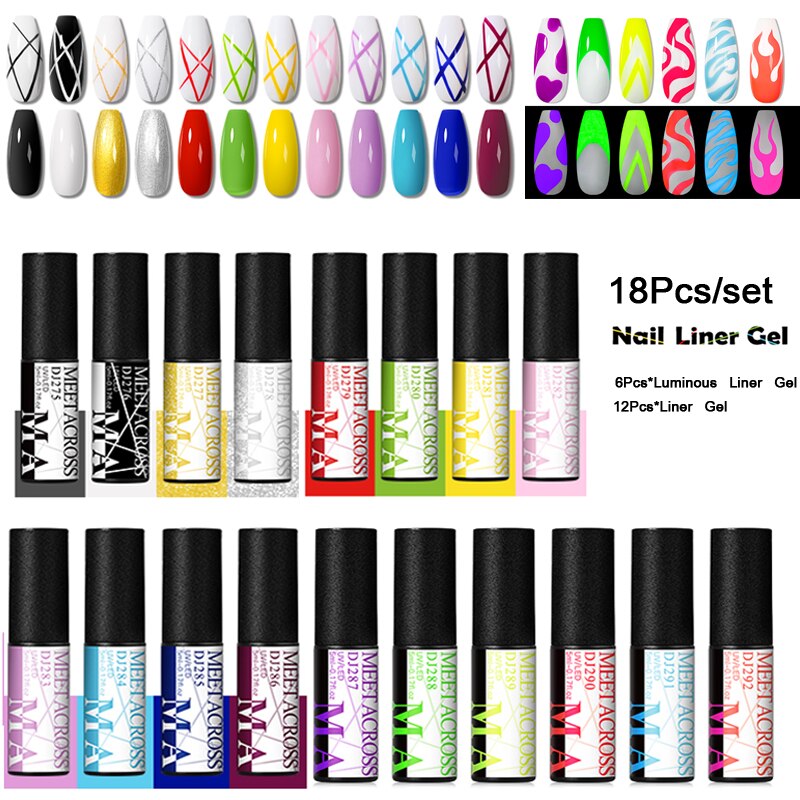 MEET ACROSS 6/12Pcs Nail Liner Gel Set Line Polish Gel Kit Nail Art Design For UV Paint Nail Drawing Polish DIY Painting Varnish