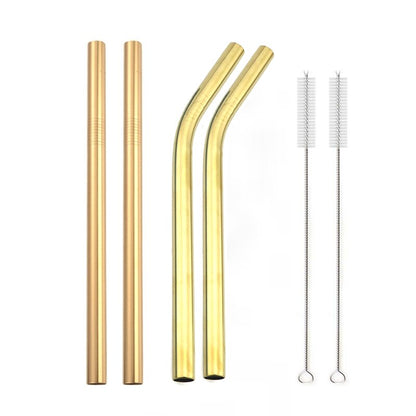 4Pcs Colorful 12mm Reusable Metal Boba Straws with 2 Brush 304 Stainless Steel Straws Set Bar Drinking Bent Straw for Bubble Tea