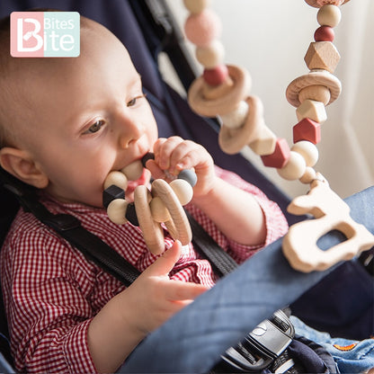 Bite Bites 1set Baby Wooden Teether Pacifier Clip Chain Beech Rodent Ring Baby Nursing Rattle Food Grade Perle Silicone Bead Toy