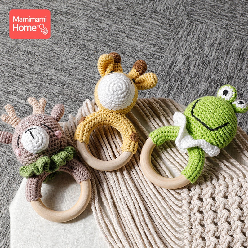 1Pc Baby Wooden Teether Crochet Giraffe Rattle Toy BPA Free Wood Rodent Rattle Baby Mobile Gym Custom logo Educational Toys