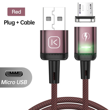 KUULAA-Cable USB magnético LED 3A de carga rápida tipo C, cargador magnético, Cable Micro USB para iPhone, xiaomi, poco y samsung