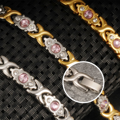 Magnetic Bracelet Women Pink Crystal Gold-color Stainless Steel Bracelet Women Cross Health Energy Magnetic Bracelets for Women