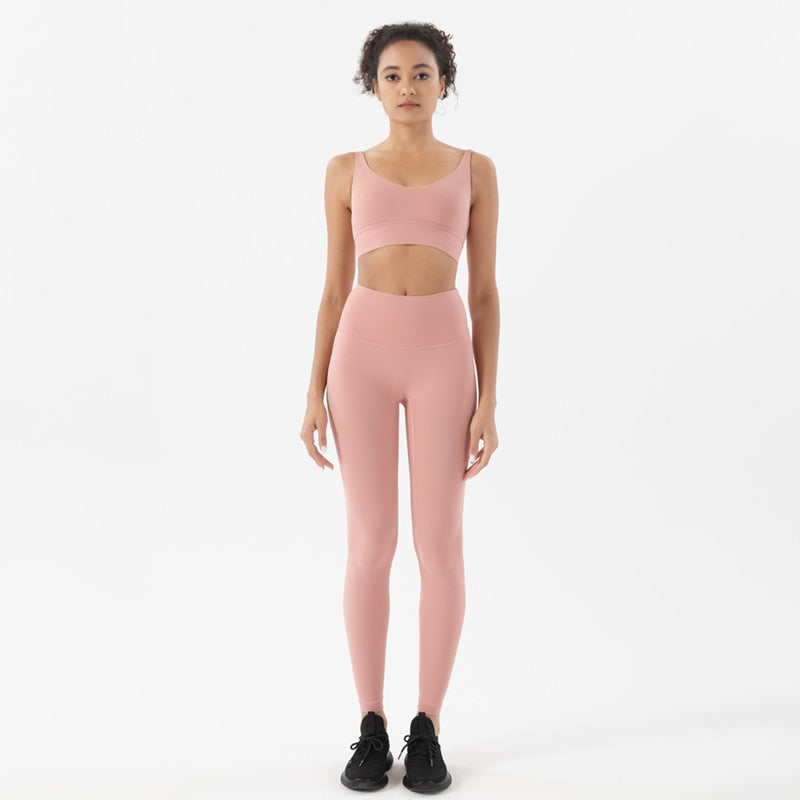 SOISOU Nylon Tracksuits Women's Yoga Set Sports Suit Gym Fitness Bra Leggings Women Lounge Wear Crop Tops Sexy 18 Colors