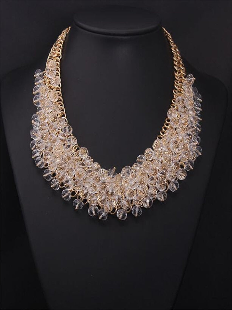Exaggerated fashion handmade crystal glass multilayer short clavicle heavy industry necklace