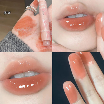 FLORTTE Love Shape Lipstick Flower Jelly Water Lip Gloss Clear Light Hydrating Lip Tint Non-stick Cup Korea Cosmetic