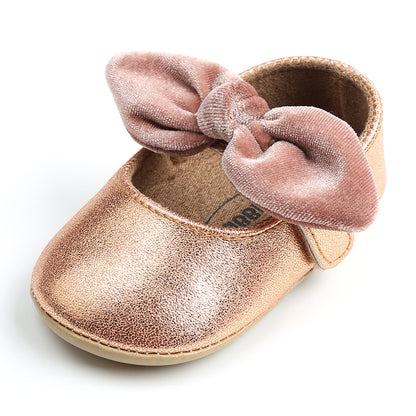 Newborn Baby Shoes Baby Boy Girl Shoes Girl Classic Bowknot Rubber Sole Anti-slip PU Dress Shoes First Walker Toddler Crib Shoes