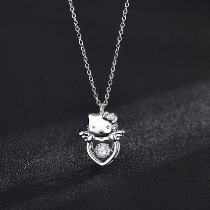 Lovely Cartoon Hellokitty Sanrio Anime Kids Chain Necklaces Cute Hollowed Kitty Crystal Necklace for Women Girls Birthday Gift