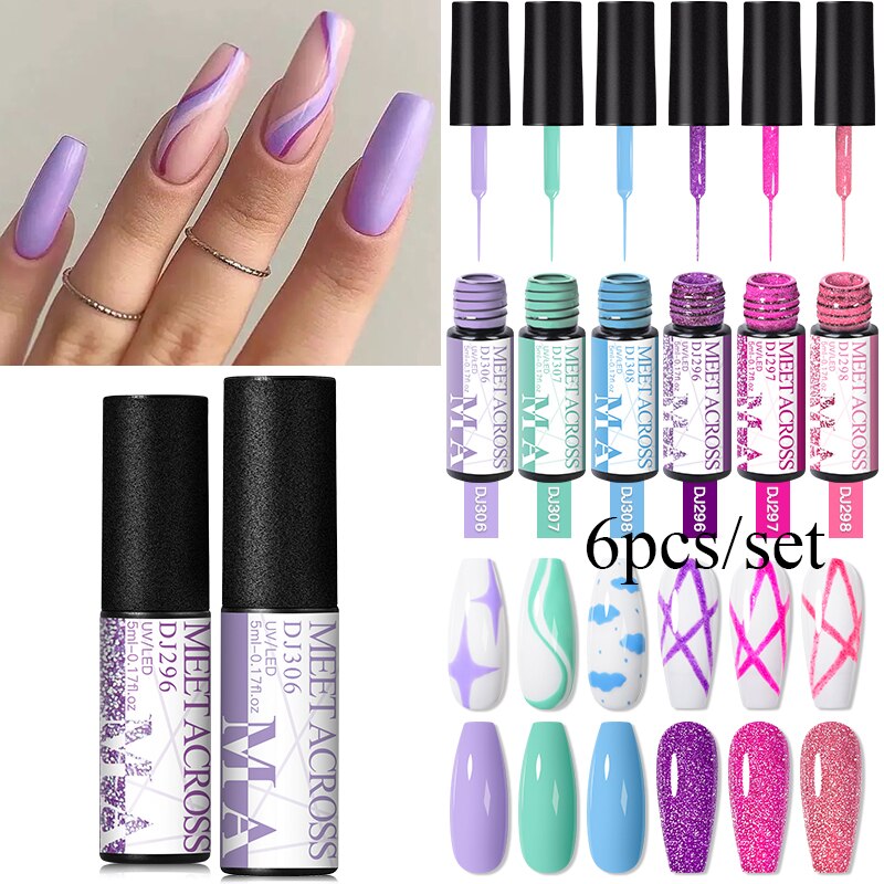 MEET ACROSS 6/12Pcs Nail Liner Gel Set Line Polish Gel Kit Nail Art Design For UV Paint Nail Drawing Polish DIY Painting Varnish