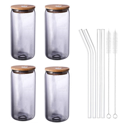 360/480ml 4Pcs Glass Cup With Lids and Straws Reusable Coke Cup Glasses for Juice Beer Can Cold Brew Coffee Bar Glasses Cups