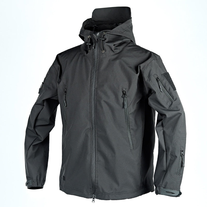 Spring and Autumn Thin Shark Skin Jacket Men&#39;s Hooded Multi Pocket Zipper Tactical Coat Men Outdoor Special Forces Combat Jacket