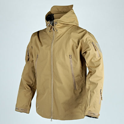 Spring and Autumn Thin Shark Skin Jacket Men&#39;s Hooded Multi Pocket Zipper Tactical Coat Men Outdoor Special Forces Combat Jacket