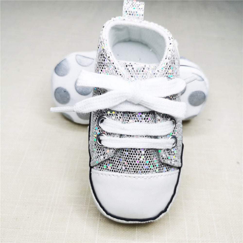 2023 Newborn Sequined Canvas Baby Sneakers Baby Shoes Baby Boys Girls Shoes Baby Toddler Shoes Soft Sole Non-slip Baby Shoes