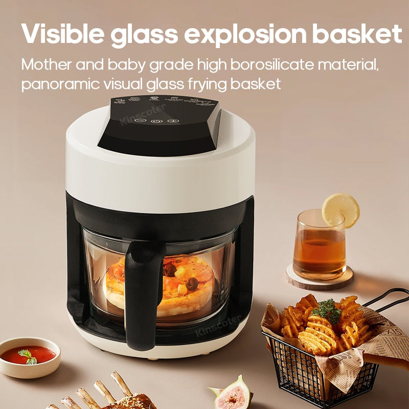 Electric Hot Glass Air Fryers Oven 12-in 1 2.5L White Air Fryers with Nonstick Basket Home Kitchen Appliances