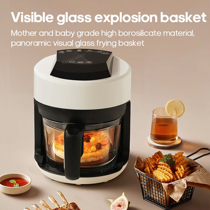 Electric Hot Glass Air Fryers Oven 12-in 1 2.5L White Air Fryers with Nonstick Basket Home Kitchen Appliances