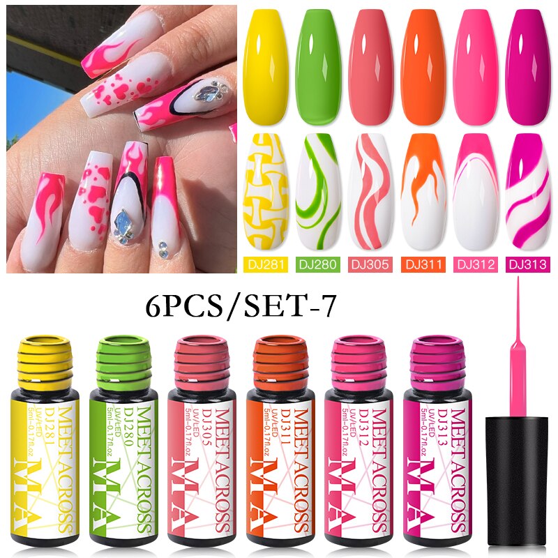 MEET ACROSS 6/12Pcs Nail Liner Gel Set Line Polish Gel Kit Nail Art Design For UV Paint Nail Drawing Polish DIY Painting Varnish