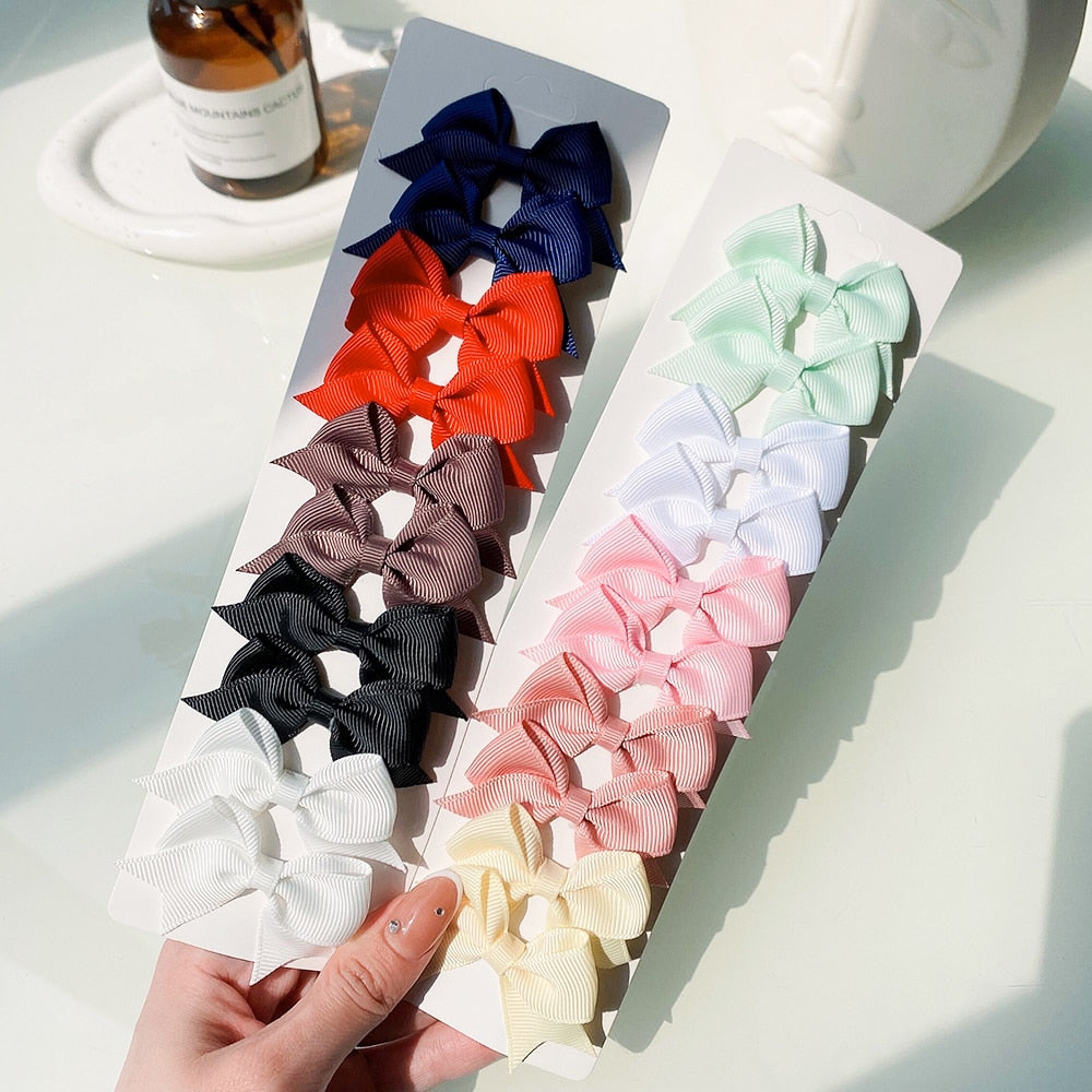 10Pcs/Set New Solid Ribbon Bowknot Hair Clips For Baby Girls Handmade Cute Bows Hairpin Barrettes Headwear Kids Hair Accessories