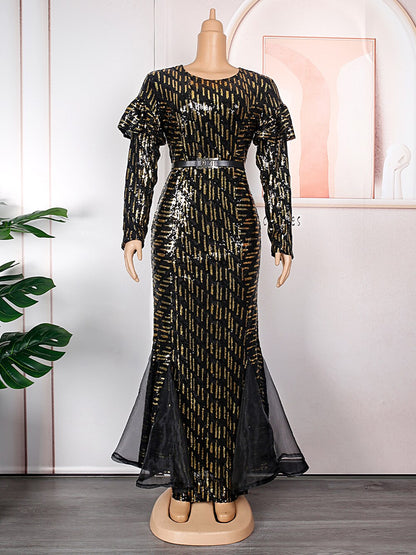 MD African Dresses For Women 2023 Wedding Party Evening Mermaid Dress Dubai Turkey Plus Size Robe Luxury Sequin Clothing Boubou