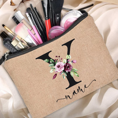 Customized Personalized Name Linen Cosmetic Bag Bridesmaid Clutch Outdoor Travel Beauty Makeup Bag Bachelor Party Lipstick Bag