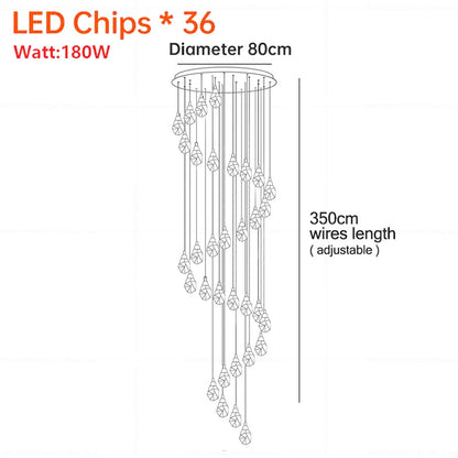 K9 Nordic Crystal Cube Chandelier Indoor Decor Led Light For Home Staircase Loft Spiral Hanging Lamp Living Dining Room Bedroom