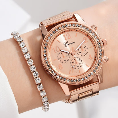 6PCS Set Luxury Watch Women Ring Necklace Earrings Rhinestone Fashion Wristwatch Female Casual Ladies Watches Bracelet Set Clock