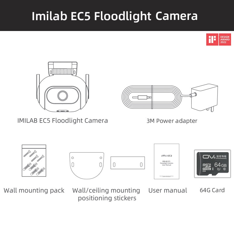 IMILAB- EC5 Wifi Smart Security System Kit, Outdoor Video Surveillance, IP Wireless App Control, Floodlight Camera, 2K