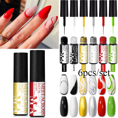 MEET ACROSS 6/12Pcs Nail Liner Gel Set Line Polish Gel Kit Nail Art Design For UV Paint Nail Drawing Polish DIY Painting Varnish