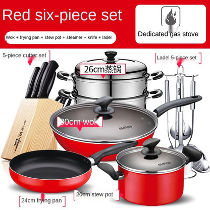 non stick pot set kitchen full set household three piece frying soup pot combination induction cooker gas