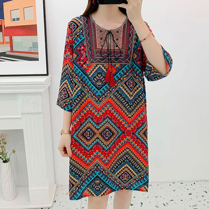 Women's Clothing Women Indian Dress Ready Stock Summer Vintage Causal Korean Style Beach Embroidery Tassel Floral Print Vestidos