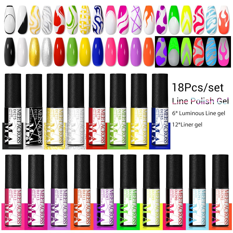 MEET ACROSS 6/12Pcs Nail Liner Gel Set Line Polish Gel Kit Nail Art Design For UV Paint Nail Drawing Polish DIY Painting Varnish