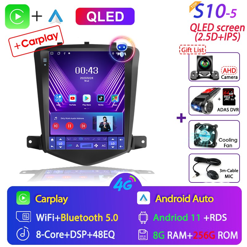 For Chevrolet Cruze 2008-2014 Carplay Android 11 Car Radio Multimedia Video Player Navigaion Head Unit Stereo 2Din Audio Speaker